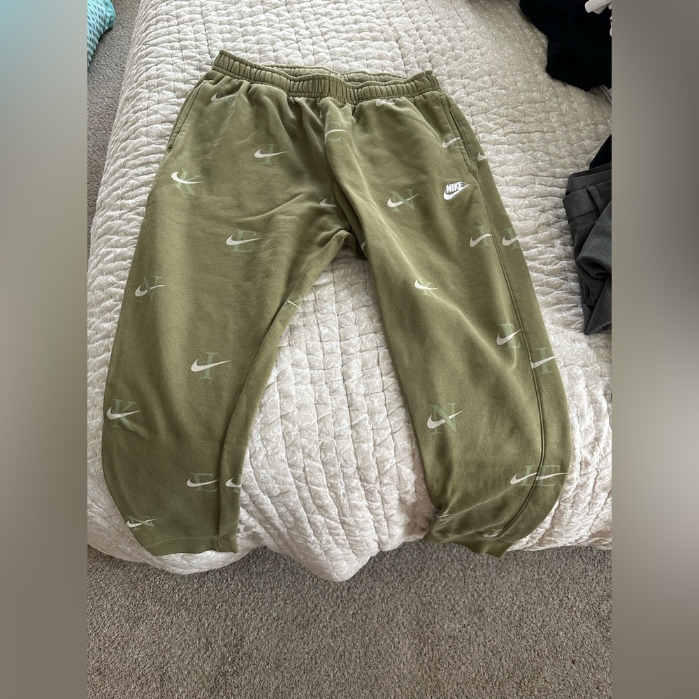 Nike Olive Green Sweatpants with Logo Pattern
